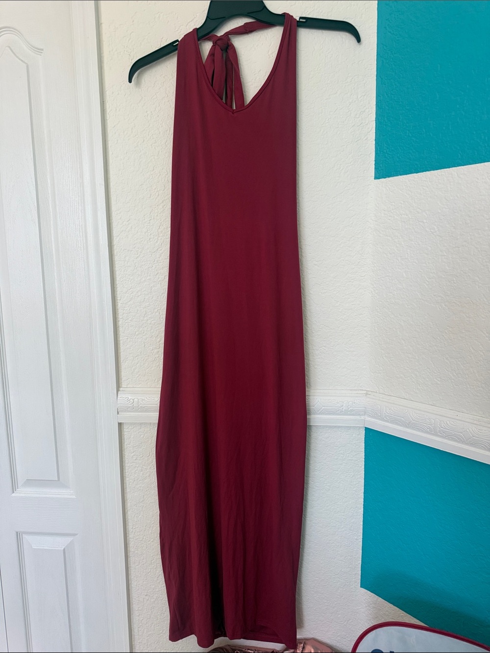 SHEIN Wine Red Halter Tie-Back Maxi Dress